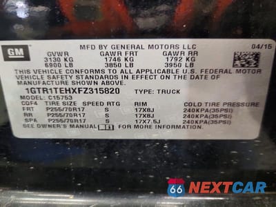 Zdjęcie 13 z 13 samochodu: 2015 GMC SIERRA C1500 VIN:1GTR1TEHXFZ315820 - miniatura