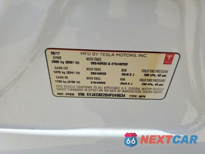 Zdjęcie 12 z 12 samochodu: 2017 TESLA MODEL X VIN:5YJXCBE28HF049634 - miniatura