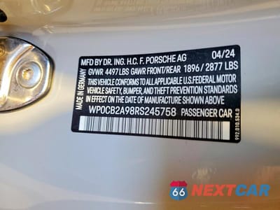 Zdjęcie 12 z 12 samochodu: 2024 PORSCHE 911 CARRERA S VIN:WP0CB2A98RS245758 - miniatura