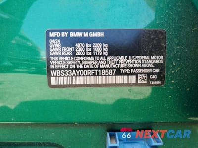 Zdjęcie 12 z 12 samochodu: 2024 BMW M3 COMPETITION VIN:WBS33AY00RFT18587 - miniatura