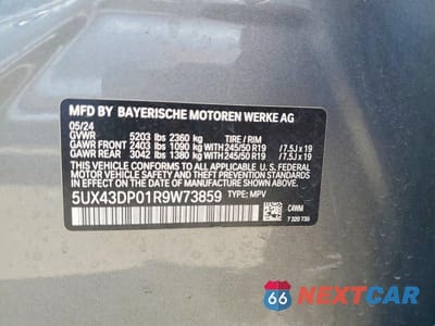 Zdjęcie 14 z 14 samochodu: 2024 BMW X3 SDRIVE30I VIN:5UX43DP01R9W73859 - miniatura