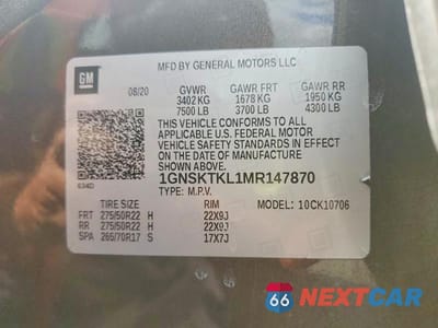Zdjęcie 13 z 13 samochodu: 2021 CHEVROLET TAHOE K1500 HIGH COUNTRY VIN:1GNSKTKL1MR147870 - miniatura
