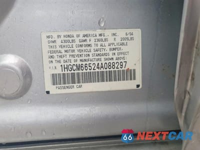Zdjęcie 12 z 12 samochodu: 2004 HONDA ACCORD EX VIN:1HGCM66524A088297 - miniatura