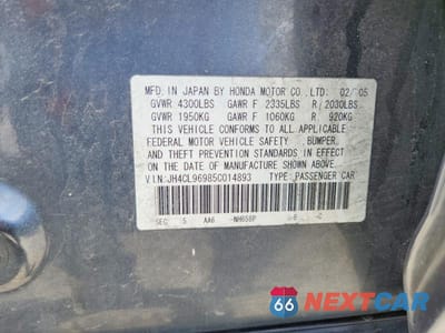 Zdjęcie 12 z 12 samochodu: 2005 ACURA TSX VIN:JH4CL96985C014893 - miniatura