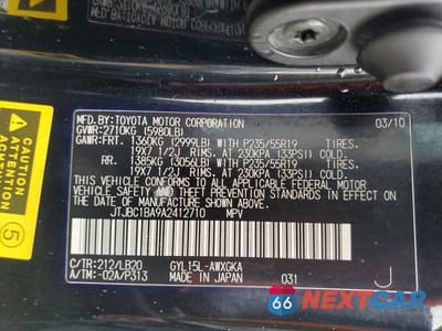 Zdjęcie 13 z 13 samochodu: 2010 LEXUS RX 450H VIN:JTJBC1BA9A2412710 - miniatura