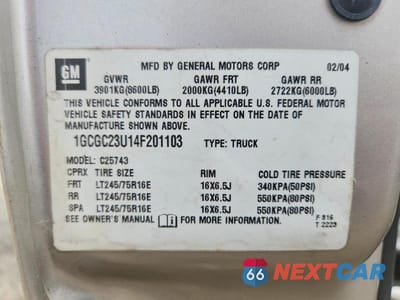 Zdjęcie 12 z 12 samochodu: 2004 CHEVROLET SILVERADO C2500 VIN:1GCGC23U14F201103 - miniatura