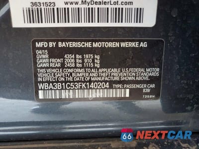 Zdjęcie 12 z 12 samochodu: 2015 BMW 320 I VIN:WBA3B1C53FK140204 - miniatura