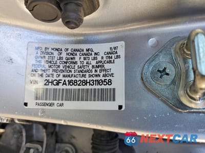 Zdjęcie 12 z 12 samochodu: 2008 HONDA CIVIC EX VIN:2HGFA16828H311058 - miniatura