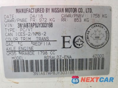 Zdjęcie 12 z 12 samochodu: 2018 NISSAN SENTRA S VIN:3N1AB7AP8JY303198 - miniatura