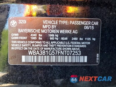Zdjęcie 12 z 12 samochodu: 2015 BMW 320 I VIN:WBA3B1G57FNT07253 - miniatura