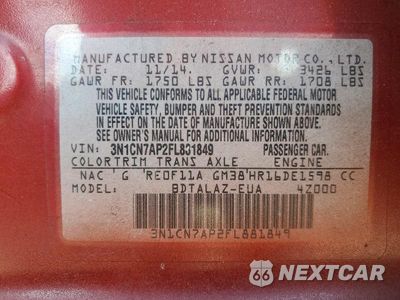 Zdjęcie 12 z 12 samochodu: 2015 NISSAN VERSA 1.6 S PLUS VIN:3N1CN7AP2FL881849 - miniatura
