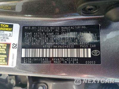 Zdjęcie 12 z 12 samochodu: 2022 TOYOTA CAMRY SE VIN:4T1G11AKXNU046030 - miniatura