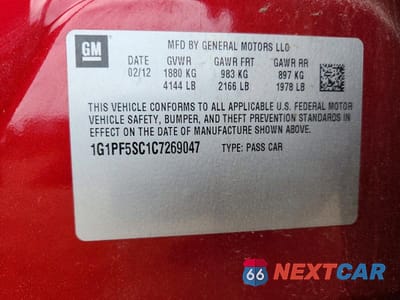 Zdjęcie 12 z 12 samochodu: 2012 CHEVROLET CRUZE LT VIN:1G1PF5SC1C7269047 - miniatura