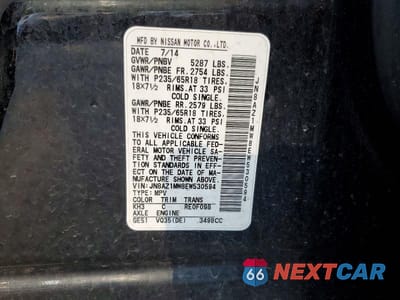 Zdjęcie 13 z 13 samochodu: 2014 NISSAN MURANO SV VIN:JN8AZ1MW8EW530594 - miniatura