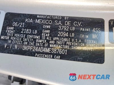 Zdjęcie 12 z 12 samochodu: 2021 KIA FORTE LXS VIN:3KPF24AD4ME387601 - miniatura