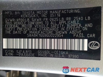 Zdjęcie 12 z 12 samochodu: 2016 LEXUS ES 350 VIN:58ABK1GG9GU022954 - miniatura