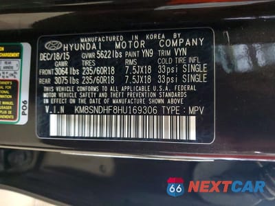 Zdjęcie 13 z 13 samochodu: 2017 HYUNDAI SANTA FE SE VIN:KM8SNDHF8HU169306 - miniatura