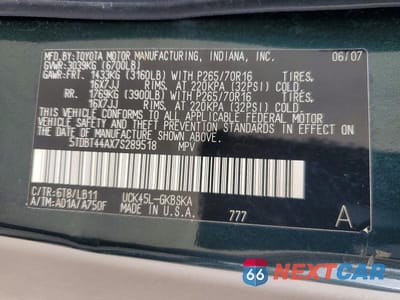 Zdjęcie 13 z 13 samochodu: 2007 TOYOTA SEQUOIA SR5 VIN:5TDBT44AX7S289518 - miniatura
