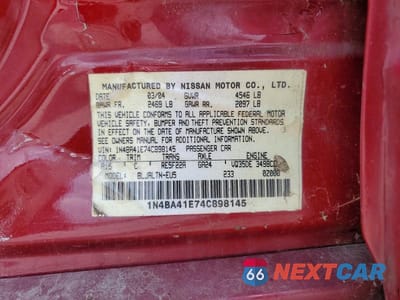 Zdjęcie 12 z 12 samochodu: 2004 NISSAN MAXIMA VIN:1N4BA41E74C898145 - miniatura