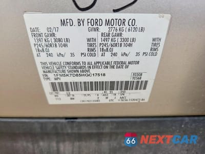 Zdjęcie 13 z 13 samochodu: 2017 FORD EXPLORER XLT VIN:1FM5K7D85HGC17518 - miniatura