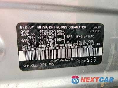 Zdjęcie 14 z 14 samochodu: 2022 MITSUBISHI ECLIPSE CROSS ES VIN:JA4ATUAA9NZ069812 - miniatura