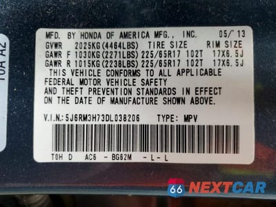 Zdjęcie 14 z 14 samochodu: 2013 HONDA CR-V EXL VIN:5J6RM3H73DL038206 - miniatura
