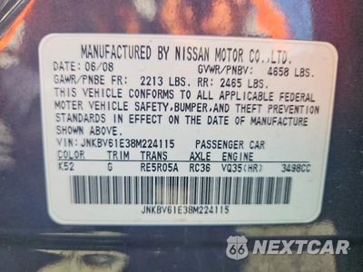 Zdjęcie 12 z 12 samochodu: 2008 INFINITI G35 BASE VIN:JNKBV61E38M224115 - miniatura