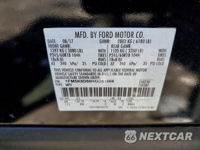Zdjęcie 13 z 13 samochodu: 2017 FORD EXPLORER XLT VIN:1FM5K8D86HGD81866 - miniatura