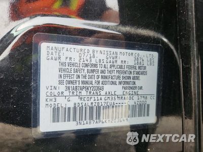 Zdjęcie 12 z 12 samochodu: 2019 NISSAN SENTRA SR VIN:3N1AB7AP6KY203649 - miniatura