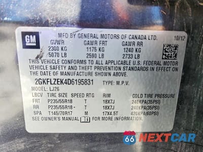 Zdjęcie 13 z 13 samochodu: 2013 GMC TERRAIN DENALI VIN:2GKFLZEK4D6195831 - miniatura