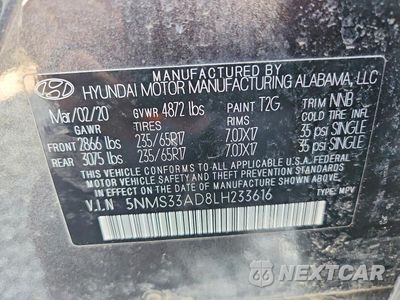 Zdjęcie 14 z 14 samochodu: 2020 HYUNDAI SANTA FE SEL VIN:5NMS33AD8LH233616 - miniatura