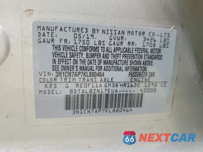 Zdjęcie 12 z 12 samochodu: 2019 NISSAN VERSA SV VIN:3N1CN7AP7KL880464 - miniatura