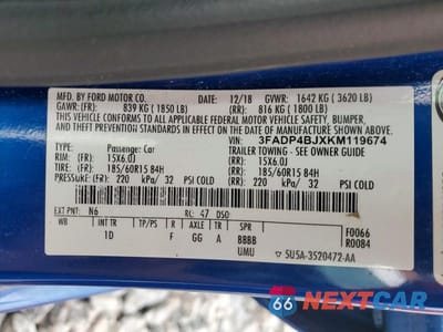Zdjęcie 12 z 12 samochodu: 2019 FORD FIESTA SE VIN:3FADP4BJXKM119674 - miniatura