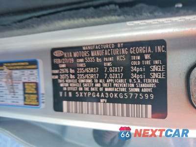 Zdjęcie 13 z 13 samochodu: 2019 KIA SORENTO L VIN:5XYPG4A30KG577599 - miniatura