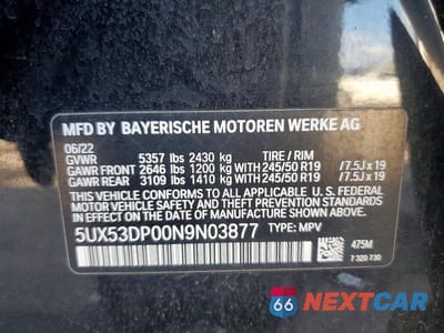 Zdjęcie 13 z 13 samochodu: 2022 BMW X3 XDRIVE30I VIN:5UX53DP00N9N03877 - miniatura