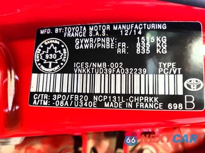 Zdjęcie 12 z 12 samochodu: 2015 TOYOTA YARIS 5-DOOR L VIN:VNKKTUD39FA032239 - miniatura