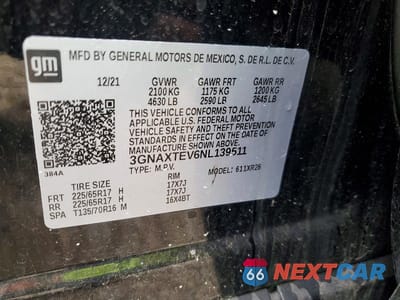 Zdjęcie 13 z 13 samochodu: 2022 CHEVROLET EQUINOX LT VIN:3GNAXTEV6NL139511 - miniatura