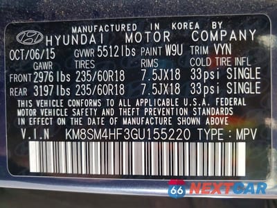 Zdjęcie 13 z 13 samochodu: 2016 HYUNDAI SANTA FE SE VIN:KM8SM4HF3GU155220 - miniatura