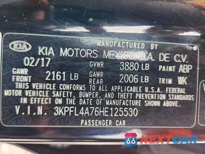 Zdjęcie 12 z 12 samochodu: 2017 KIA FORTE S VIN:3KPFL4A76HE125530 - miniatura