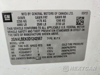 Zdjęcie 13 z 13 samochodu: 2013 CHEVROLET EQUINOX LS VIN:2GNALBEK0D1242967 - miniatura