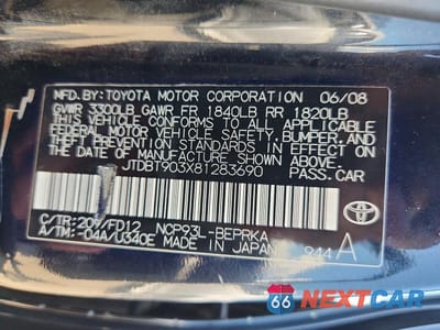 Zdjęcie 13 z 13 samochodu: 2008 TOYOTA YARIS BASE VIN:JTDBT903X81283690 - miniatura