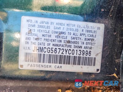 Zdjęcie 13 z 13 samochodu: 2000 HONDA ACCORD SE VIN:JHMCG5672YC013996 - miniatura