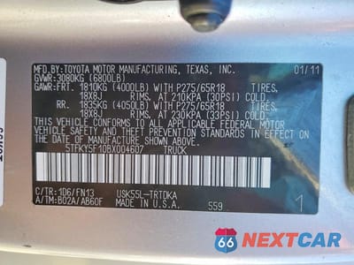 Zdjęcie 12 z 12 samochodu: 2011 TOYOTA TUNDRA GRADE VIN:5TFKY5F10BX004607 - miniatura