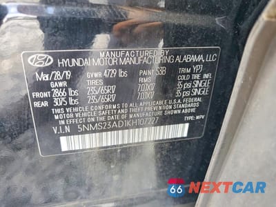 Zdjęcie 13 z 13 samochodu: 2019 HYUNDAI SANTA FE SE VIN:5NMS23AD1KH107227 - miniatura
