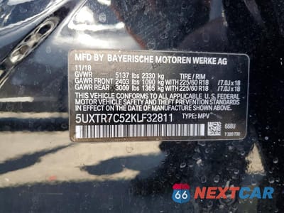 Zdjęcie 12 z 12 samochodu: 2019 BMW X3 SDRIVE30I VIN:5UXTR7C52KLF32811 - miniatura