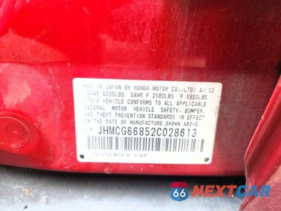 Zdjęcie 12 z 12 samochodu: 2002 HONDA ACCORD EX VIN:JHMCG66852C028613 - miniatura
