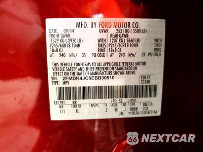 Zdjęcie 14 z 14 samochodu: 2014 FORD EDGE SEL VIN:2FMDK4JC6EBB30510 - miniatura