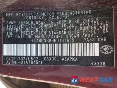 Zdjęcie 12 z 12 samochodu: 2006 TOYOTA AVALON LIMITED VIN:4T1BK36B96U161652 - miniatura