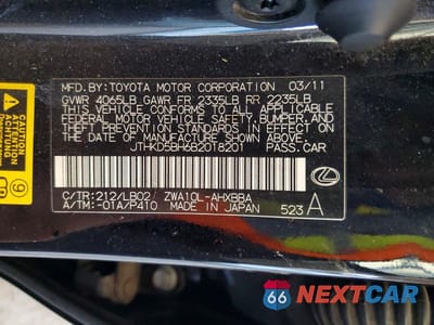 Zdjęcie 12 z 12 samochodu: 2011 LEXUS CT 200 VIN:JTHKD5BH6B2018201 - miniatura