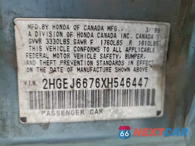 Zdjęcie 12 z 12 samochodu: 1999 HONDA CIVIC LX VIN:2HGEJ6676XH546447 - miniatura